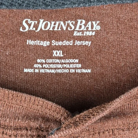 St. John's Bay Men's XXL Henley Heritage Sueded Jersey Burnt Orange Long Sleeve - Picture 7 of 8